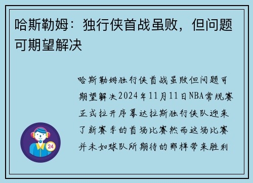 哈斯勒姆：独行侠首战虽败，但问题可期望解决